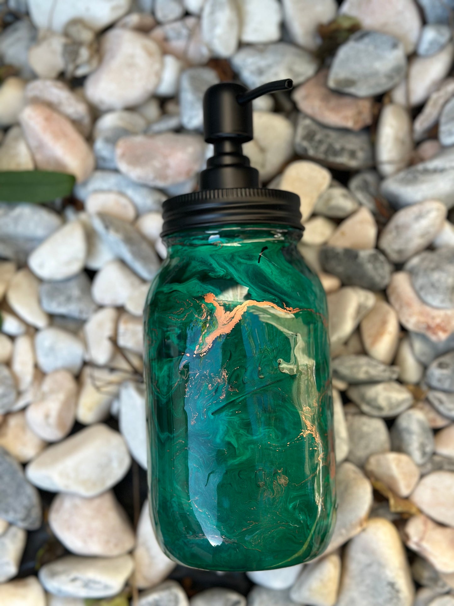 8 - Cary C - Waffle 14 - Green & Gold Soap Dispenser/Mason Jar